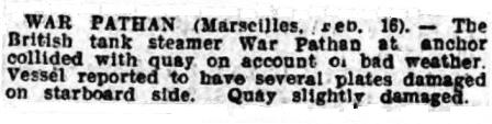 Press report War Pathan Shields Gazette 1925