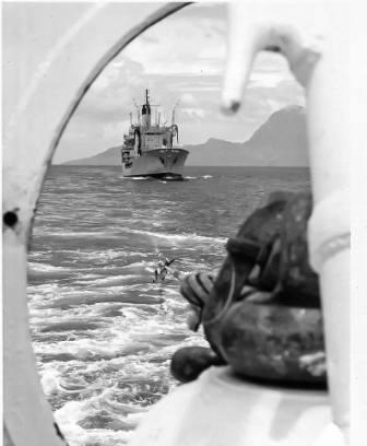 Blue Rover under tow from Britannia