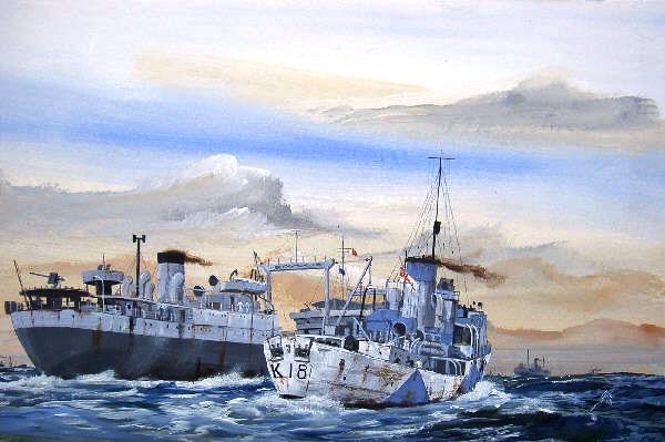 HMS Campanula RASing with a Wave Class Tanker