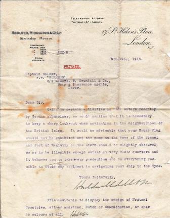 Submarine Warning 9th February 1915 page 001